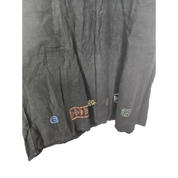 Vintage 90s Blue Cactus L Black Full Length Linen Lagenlook Dress Whimsygoth - Picture 6 of 6